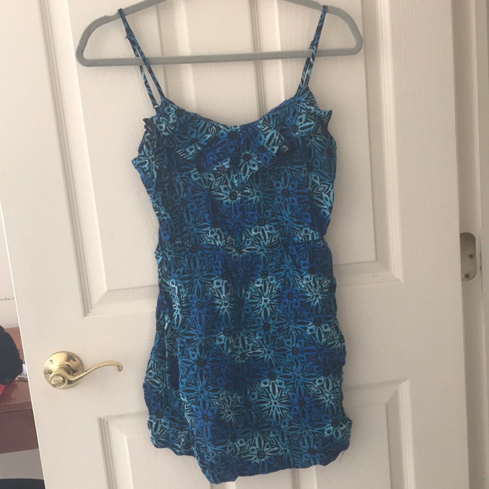 Blue & black patterned, small petite sundress.